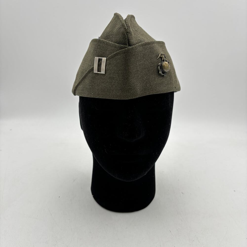 Vintage WWII US Marine Corps USMC Wool Garrison Cap 40s 50s Fitted Cap EGA